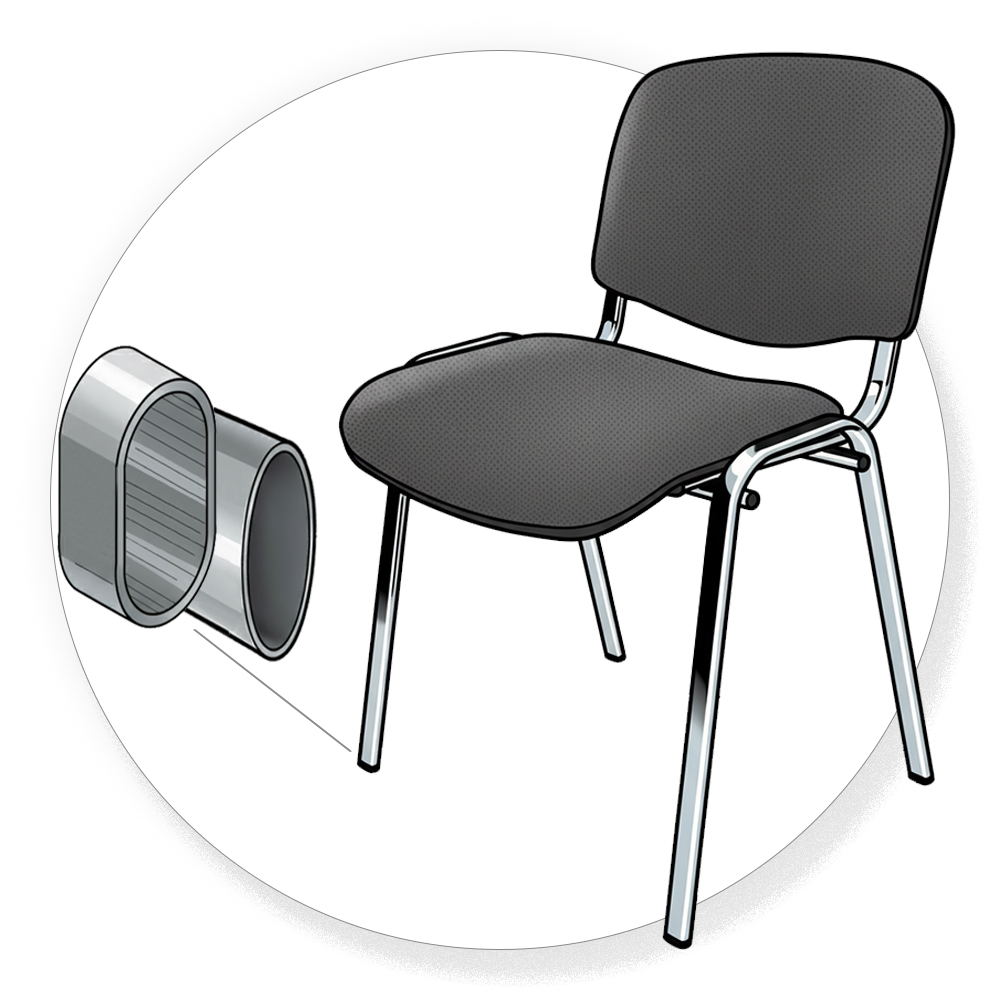 Schuine stoelpoten van ovale of ellips buis